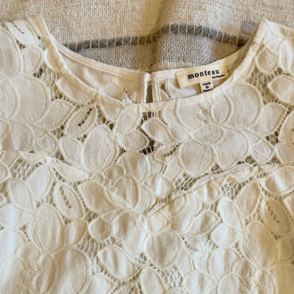 Monteau Ladies’ Elegant White Lace A-line Summer Dress Size L - Picture 8 of 10